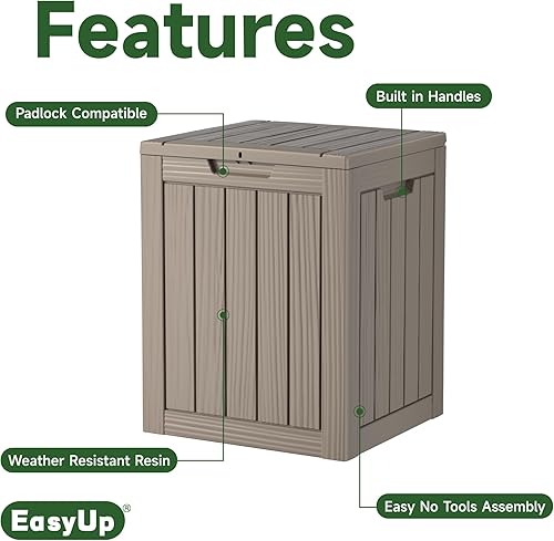 Vista 99 de EasyUp Caja de cubierta de resina de 31 galones, impermeable, resistente a los rayos UV, caja de almacenamiento al aire libre para entrega, patio
