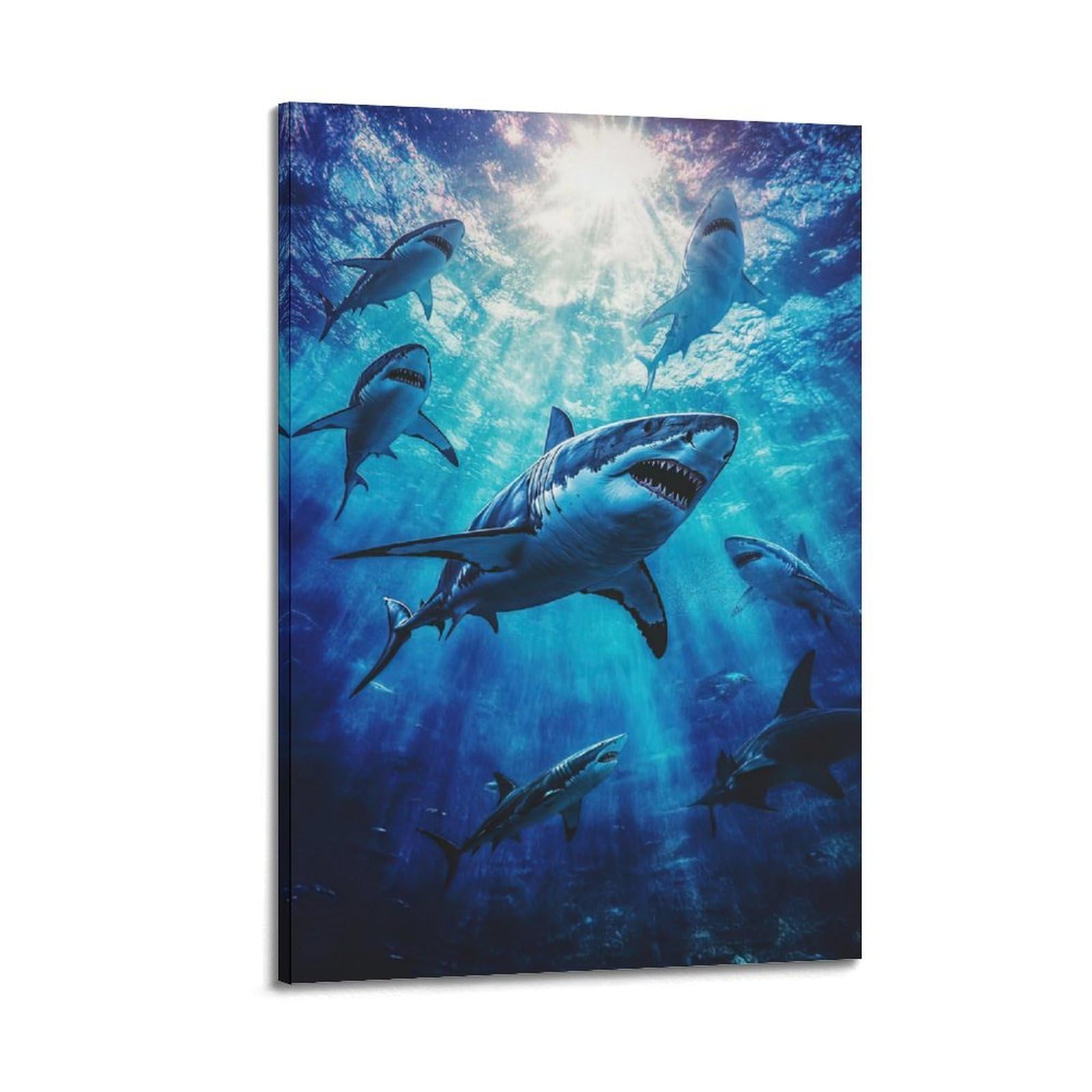 ZSZWHJ Animal Poster Sharks at The Bottom of The Sea Poster Decorative Painting Canvas Wall Posters And Art Picture Print Modern Family Bedroom Decor Posters 12x18inch(30x45cm)