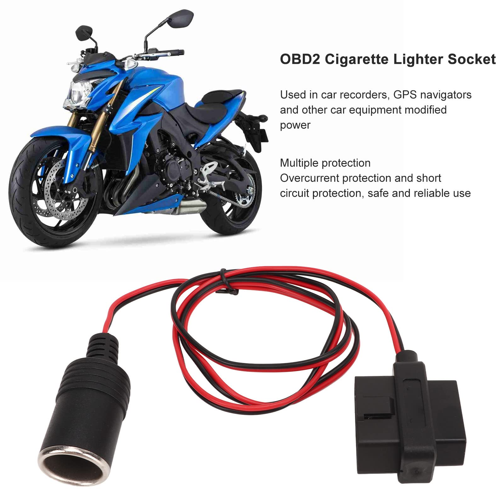 Cigarette Lighter Socket Cable,OBD2 Cigarette Lighter Socket Adapter 16Pin T Head Female Connector Power Cord for Cars with OBD