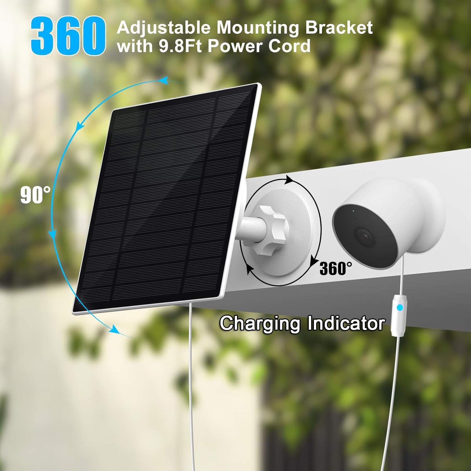 2 Stück, verbessert, mit Ladewarnung, Atemlicht. 6 W Solarpanel, kompatibel mit Google Nest-Kamera für den Innen- und Außenbereich und 2. Generation (Akku-Version), einfache Installation, IP66, 4 m