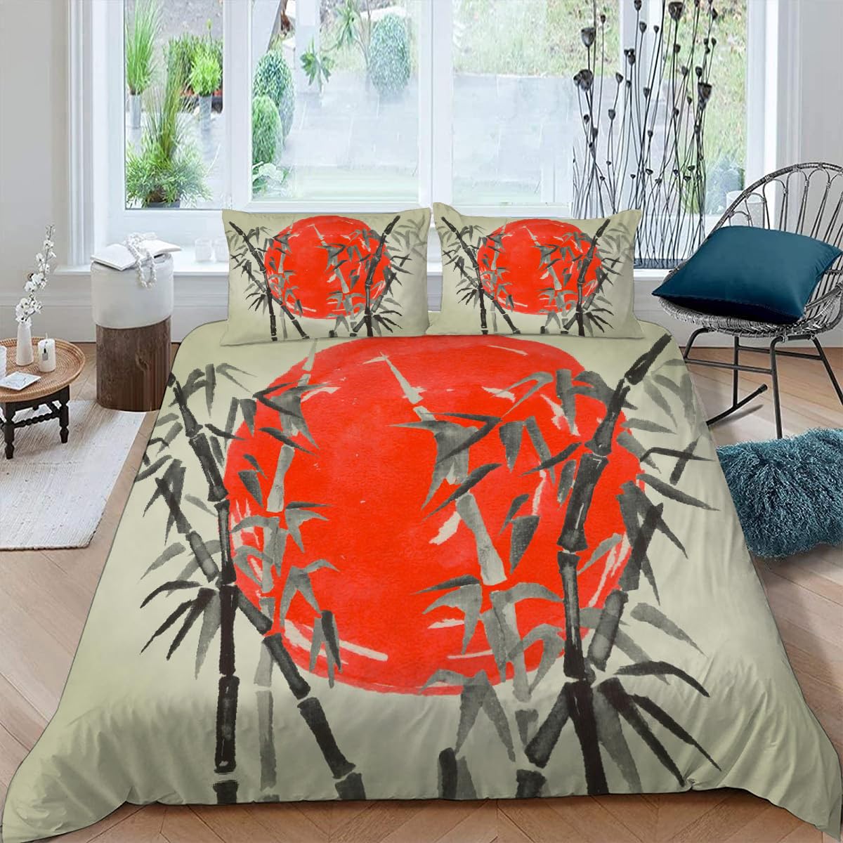 Parure de lit 220x240cm housse de couette style japonais 2 personnes fermeture éclair