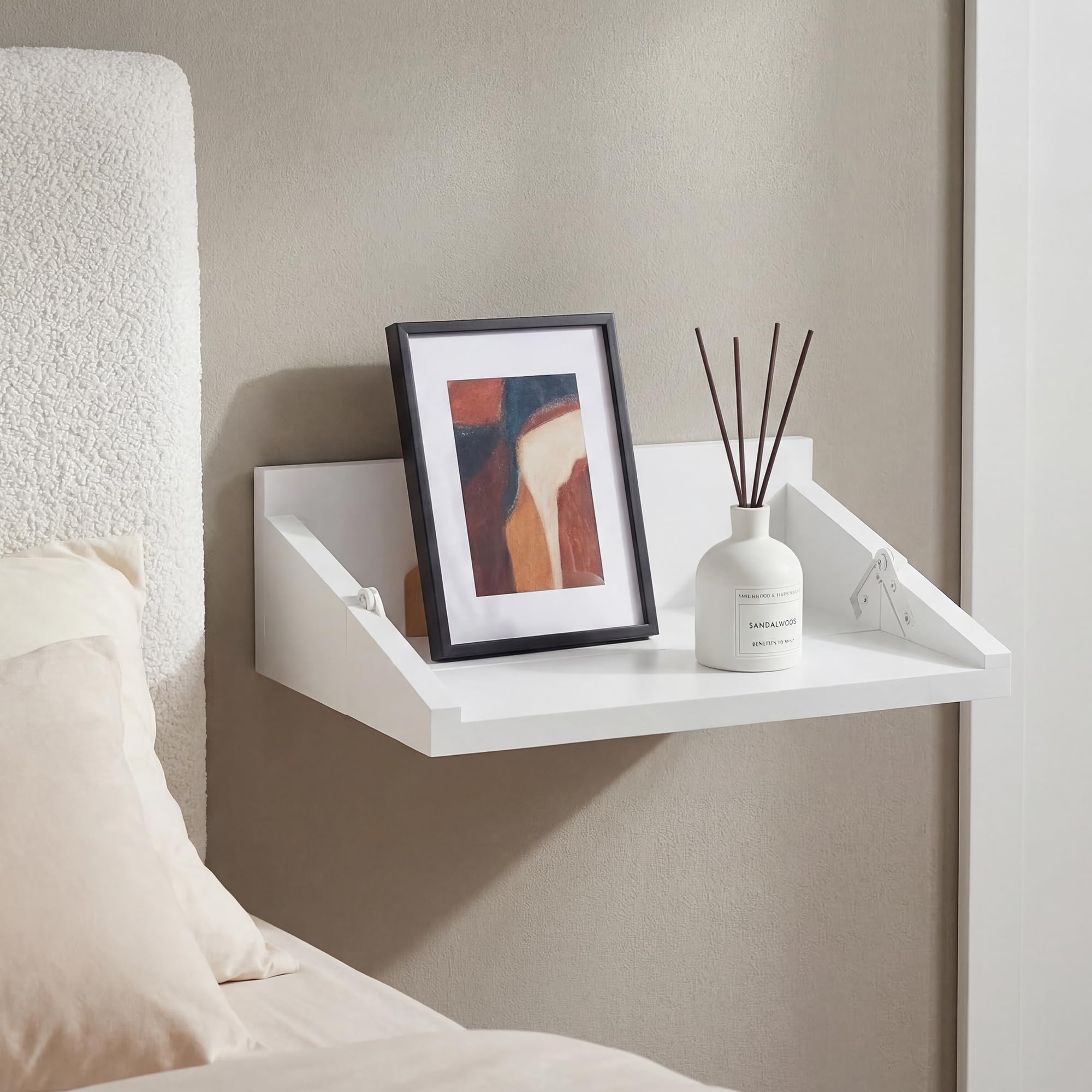 SUMGAR Mensola Bianca Pieghevole da Comodino per Letto a Castello - Cassetto per Camera da Letto e Soggiorno - Mini Mensola da Parete Appesa Portabevande