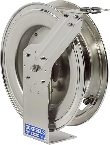 SHL-N-525-SS Stainless Steel Spring Rewind Hose Reel: 3/4" I.D., 25' Hose Capacity, Less Hose, 300 PSI