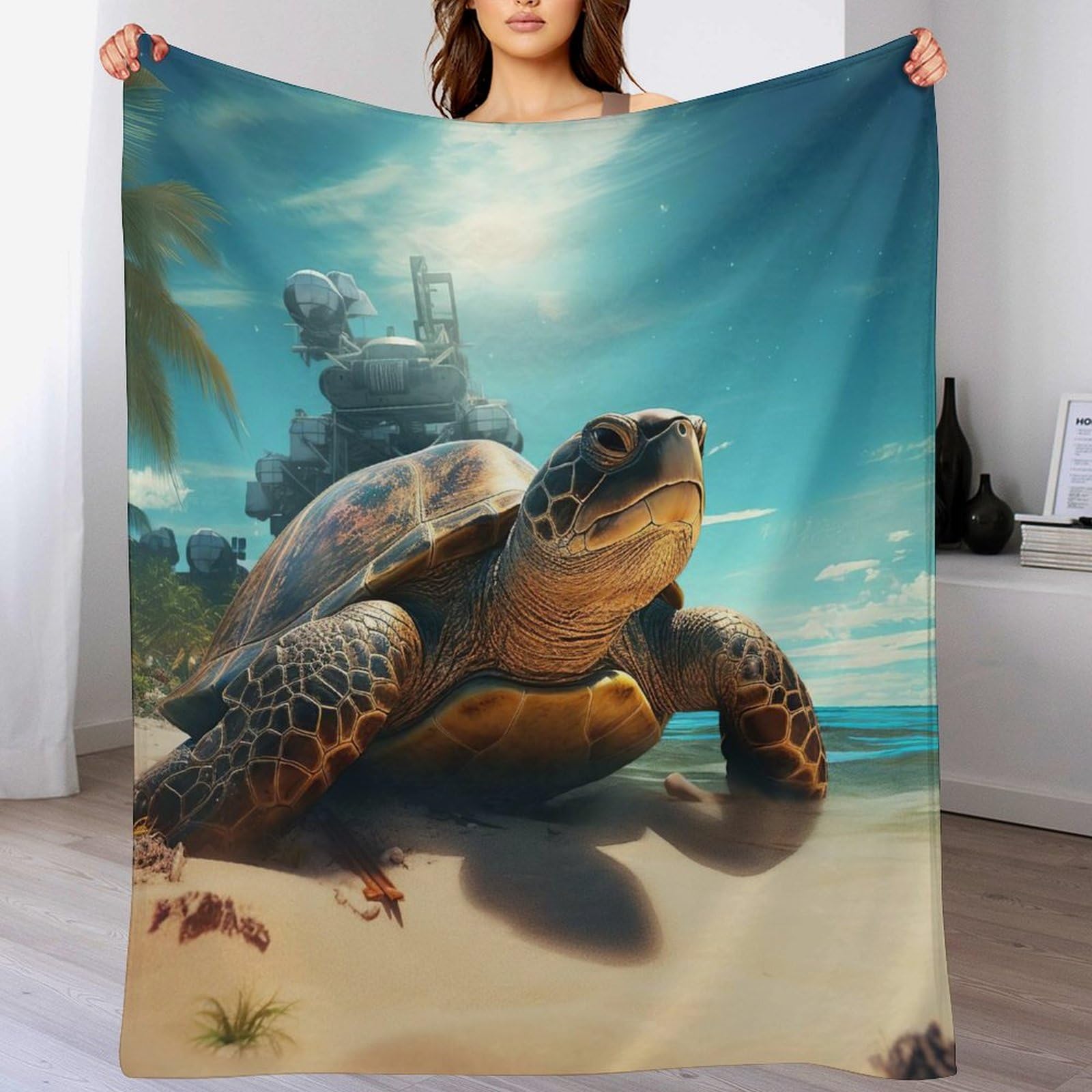 Couverture tortue de mer en flanelle polaire douce pour canapé et séjour, grande taille 180x200cm