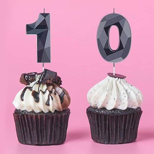Miniatura 7 de Velas de cumpleaños número 10 en 3D con forma de diamante, número 10, velas de cumpleaños para decoración de cumpleaños, decoraciones familiares,