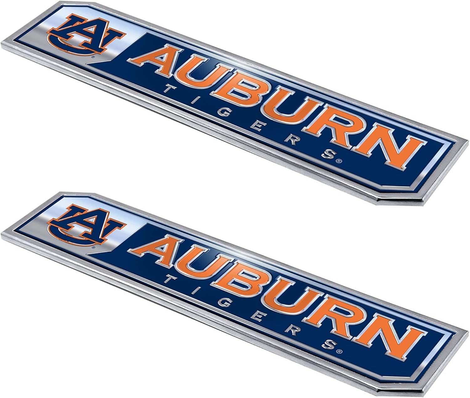 FANMATS 60827 Auburn Tigers 2 Piece Heavy Duty Aluminum Embossed Truck Emblem Set, 1.75” x 8.25”