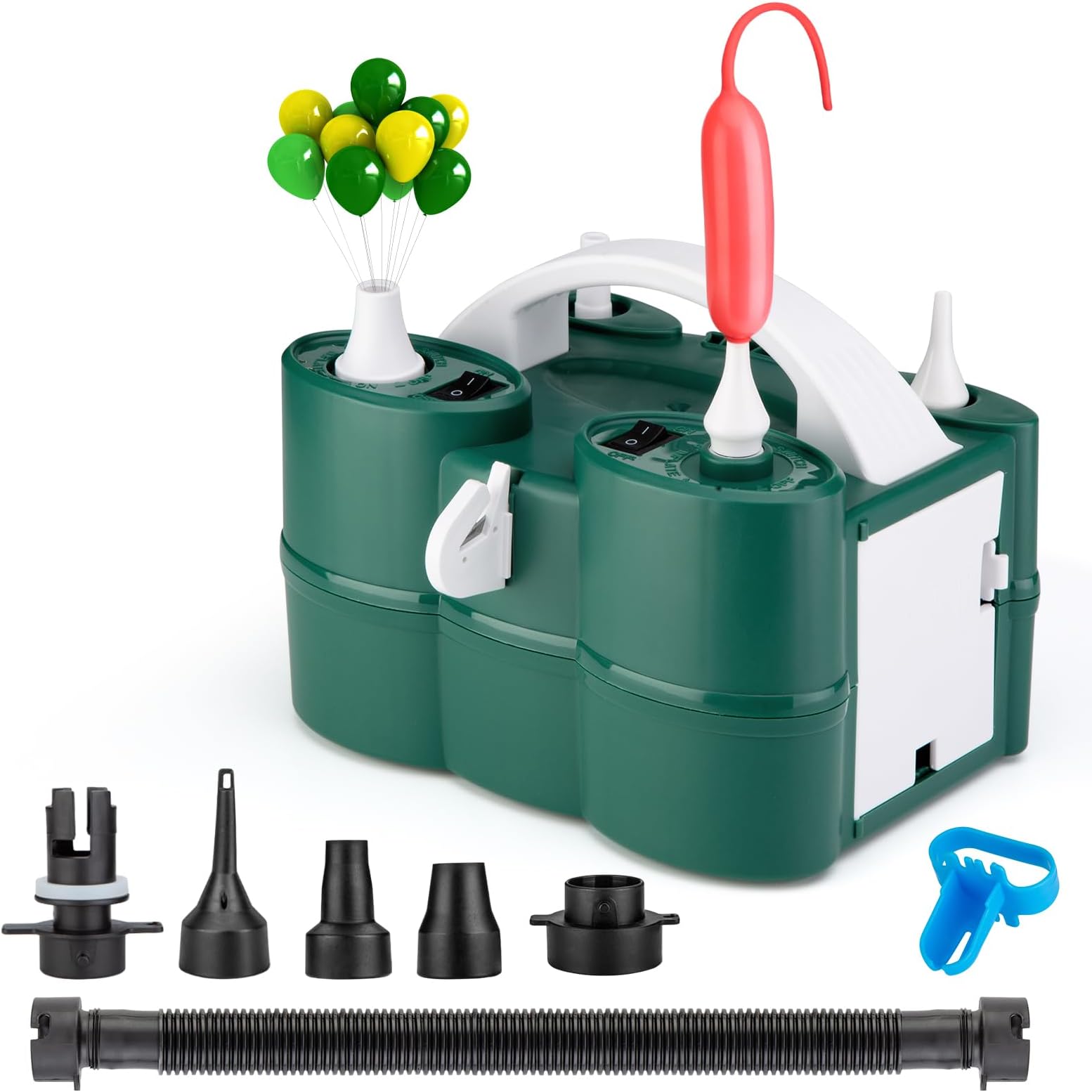 Balloon Pump Electric, 3-in-1 Portable Automatic Dual Nozzle Inflator 110V with Tying Tools for Birthday Gender Reveal Baby Shower Balloons Party Decorations(Green)