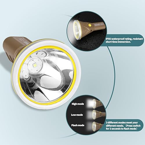 Miniatura 7 de Kitness Foco de mano de alta potencia, linternas LED recargables, reflectores impermeables, superbrillantes, Coon, luces de caza, linterna de