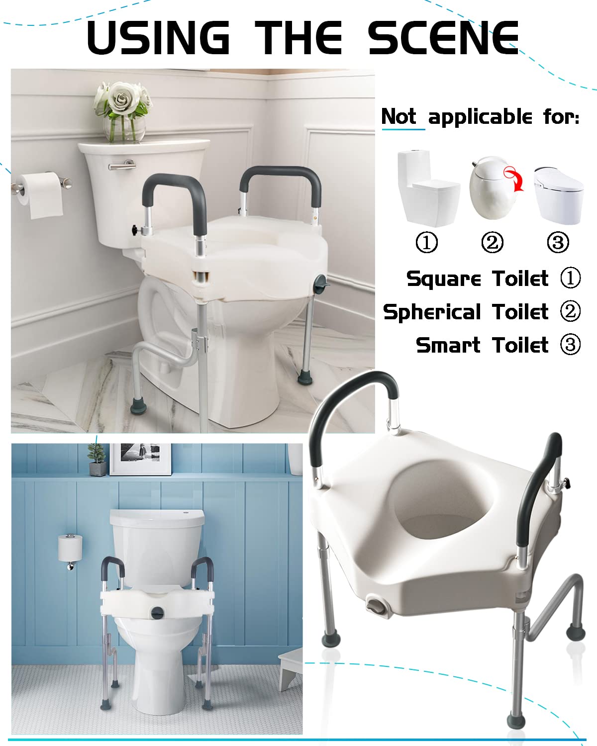Erhöhter Toilettensitz Mit Griffen Für Senioren – Verstellbar, Bis 159 Kg, Grau