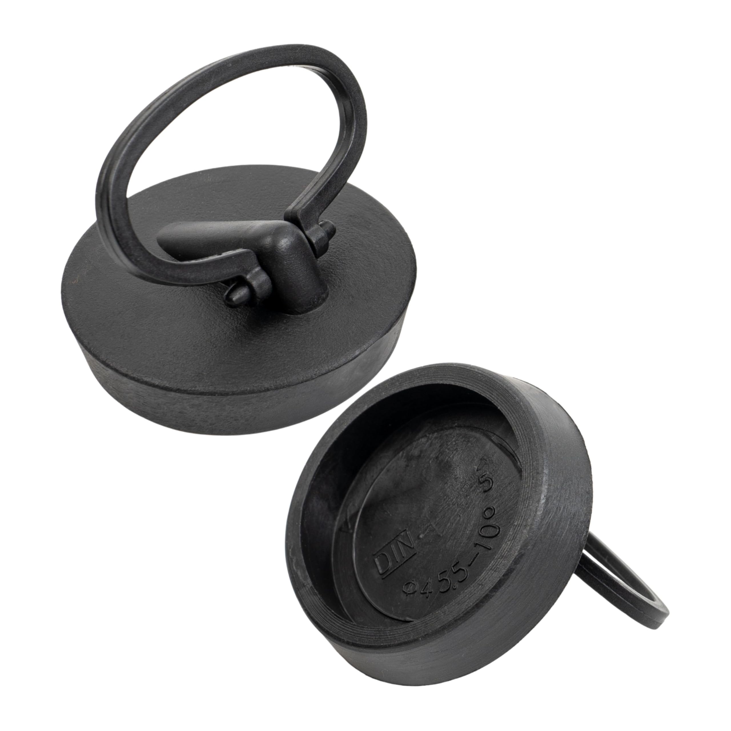 Universal stopper, 2 pieces, in black, Ø 46 on 43 mm top on bottom, PVC drain stopper for 1 3/4" inch valve tops, drain stopper sink, sink stopper, bathtub stopper