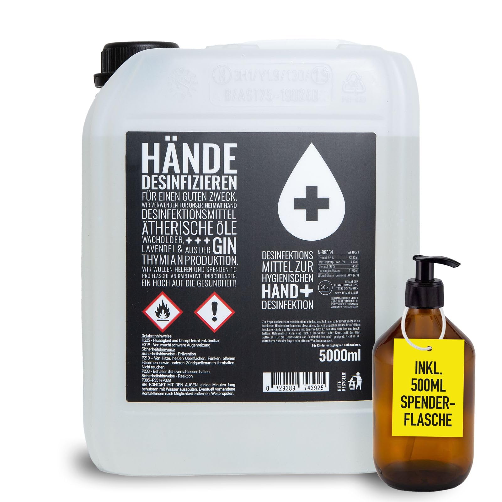 HEIMAT Hand Desinfektionsmittel 5 Liter Kanister - sanfte Reinigung, WHO-Zertifizierung, mit ätherischen Öle wie Lavendel, Wacholder, Thymian