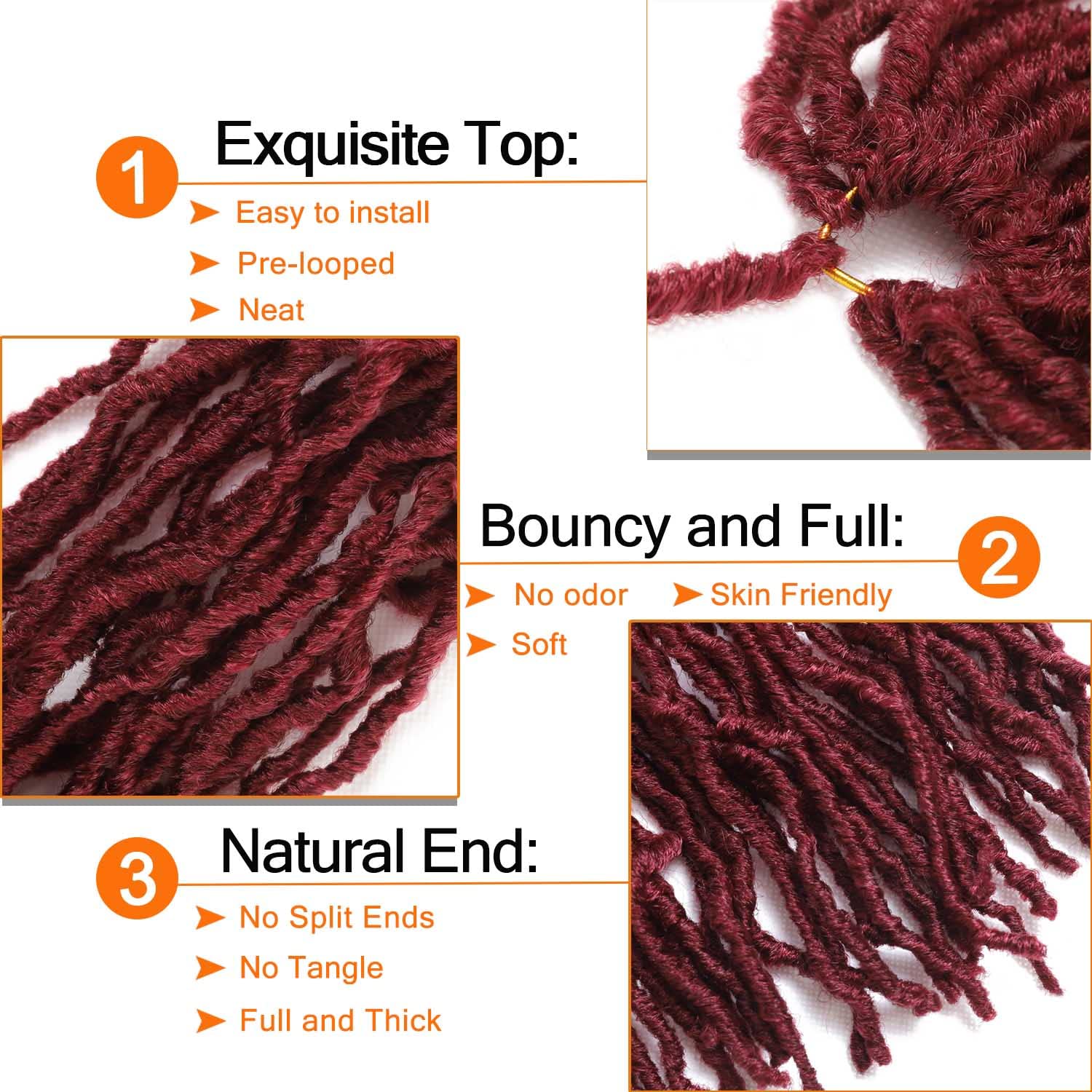 Burgundy Soft Locs Crochet Hair 18 Inch 6 Packs Faux Locs Crochet Hair Burg Pre Looped Knotless Natural Curly Wavy Crochet Braids Hair for Black Women (18 Inch, 6 Pack, BUG#)