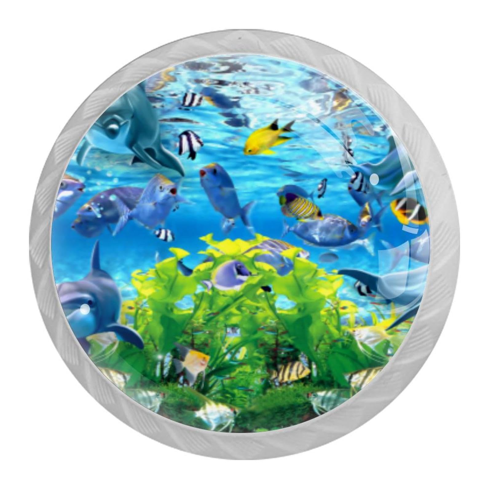 Tqmspg 4 Pieces Drawer Pulls Cartoon Dolphins Underwater Door Knobs Dresser Handles for Kitchen Wardrobe Cupboard Hardware Furniture