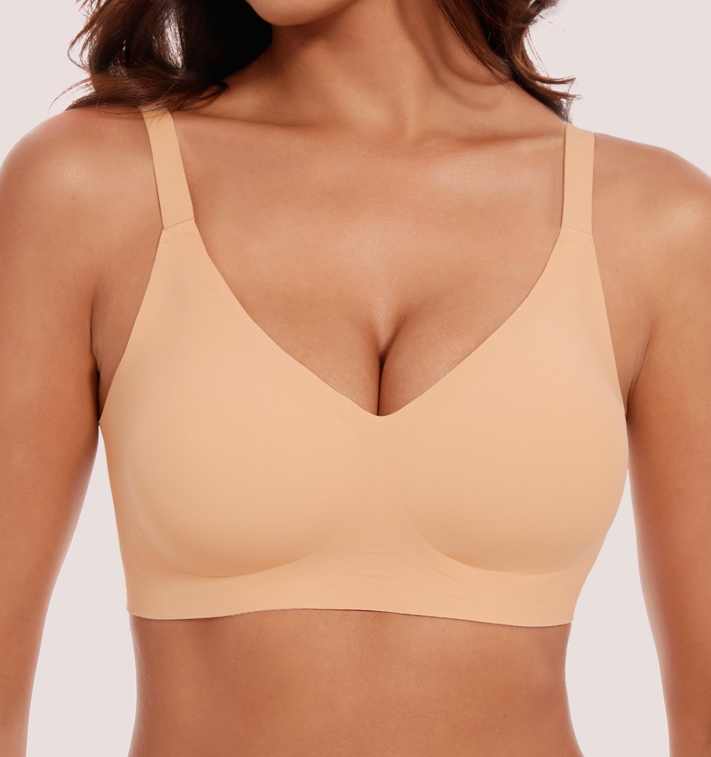 HBselect Reggiseno Senza Ferretto V Collo Morbido e Traspirante Comfy | Seamless Push Up Imbottito Morbido Bra Senza Cuciture con Jelly Strip T-Shirt Bralette con Estensione