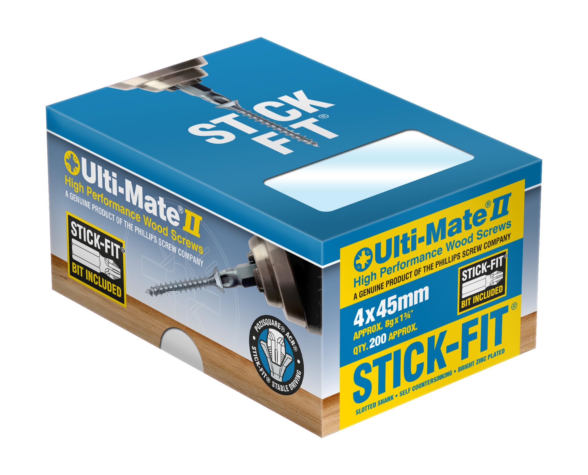 Ulti-Mate Woodcrews - Bright Zinc Plated - 4.0 x 45mm - Box of 200