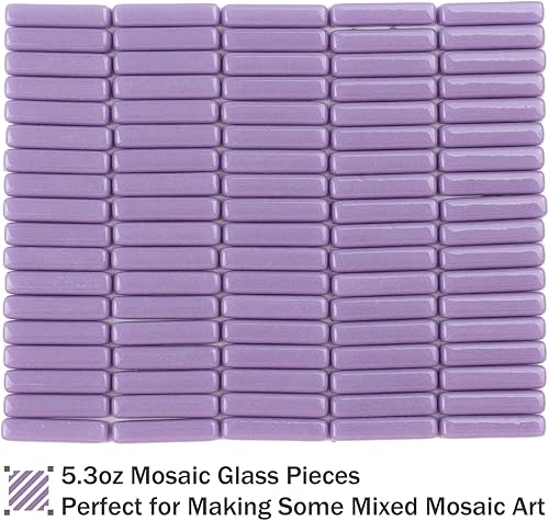 Miniatura 5 de Youway Style Azulejos de mosaico púrpura para manualidades, piezas de vidrio de mosaico de 5.29 oz, azulejos de vidrio con formas de tiras para