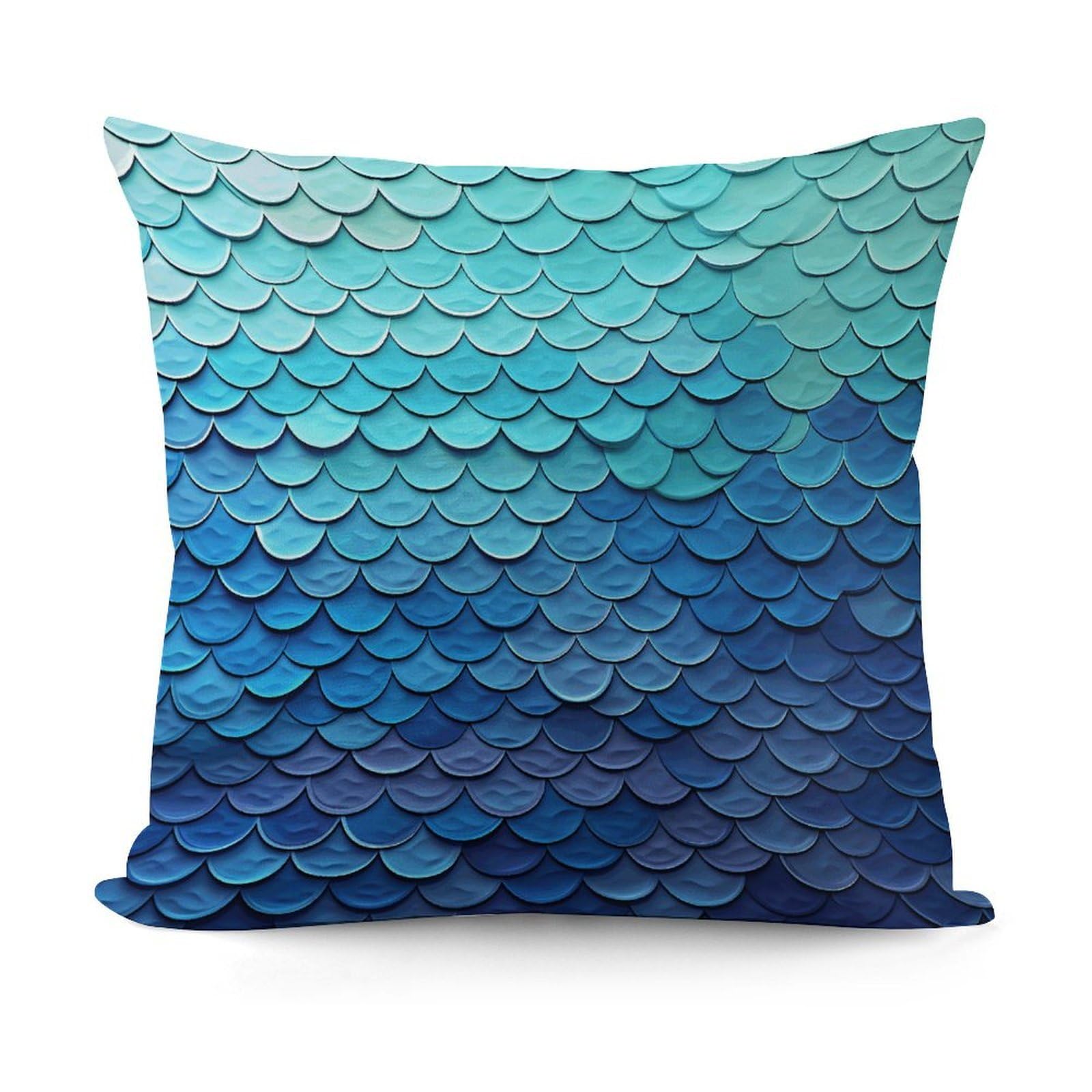 VstaDank Decorative Ocean Sea Blue Mermaid Fish Scale Throw Pillow Covers Luxury Soft Pillowcases Fluffy Plush Accent Pillow Cases Personalized Square Lumbar Pillows Shells for All Seasons 18" X 18"