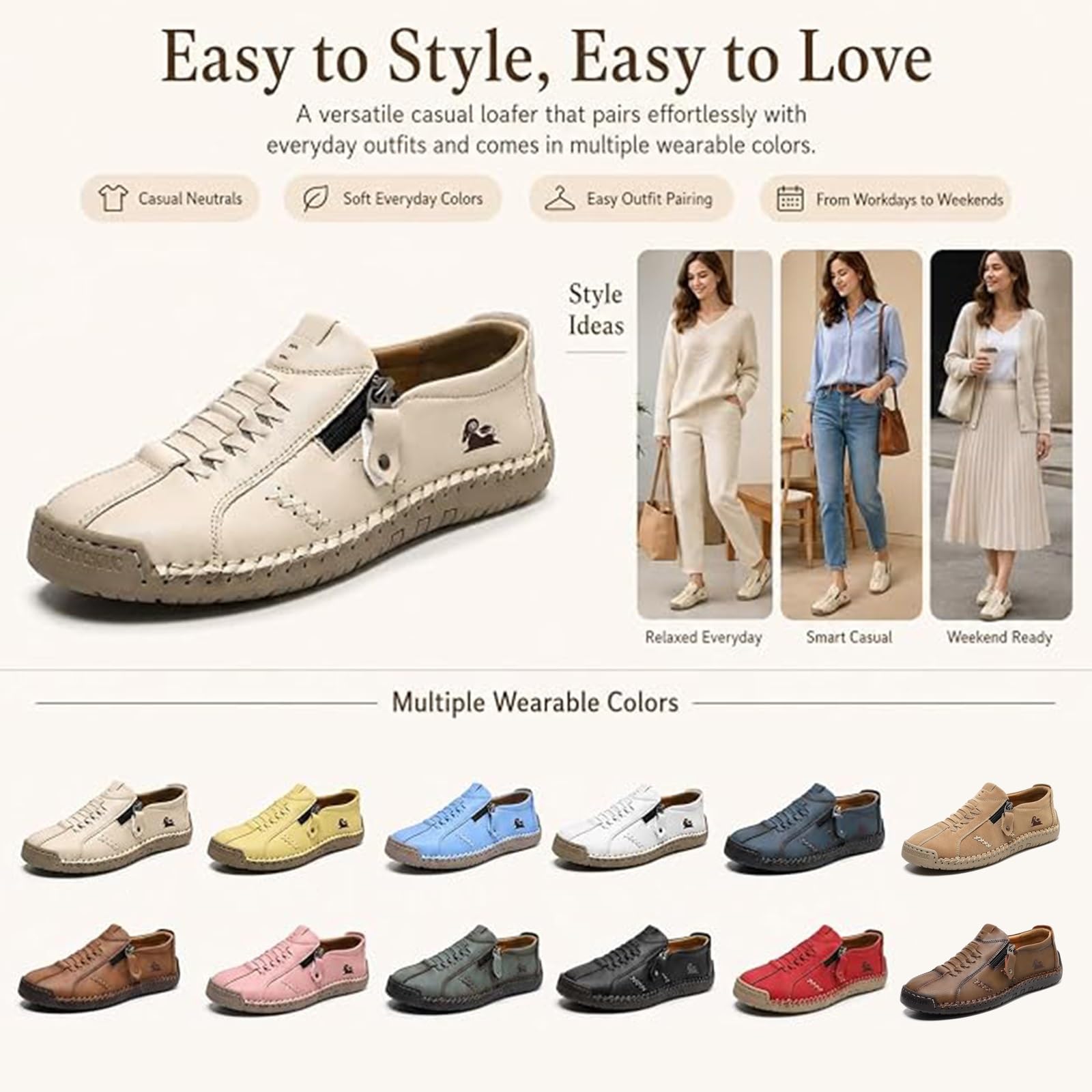 Mocassini Slip-on Ortopedici in Pelle Fatti A Mano da Donna | Scarpe Da Ginnastica In Pelle Con Cerniera Laterale Scarpe Da Ginnastica Morbide Per L'Outdoor E La Guida