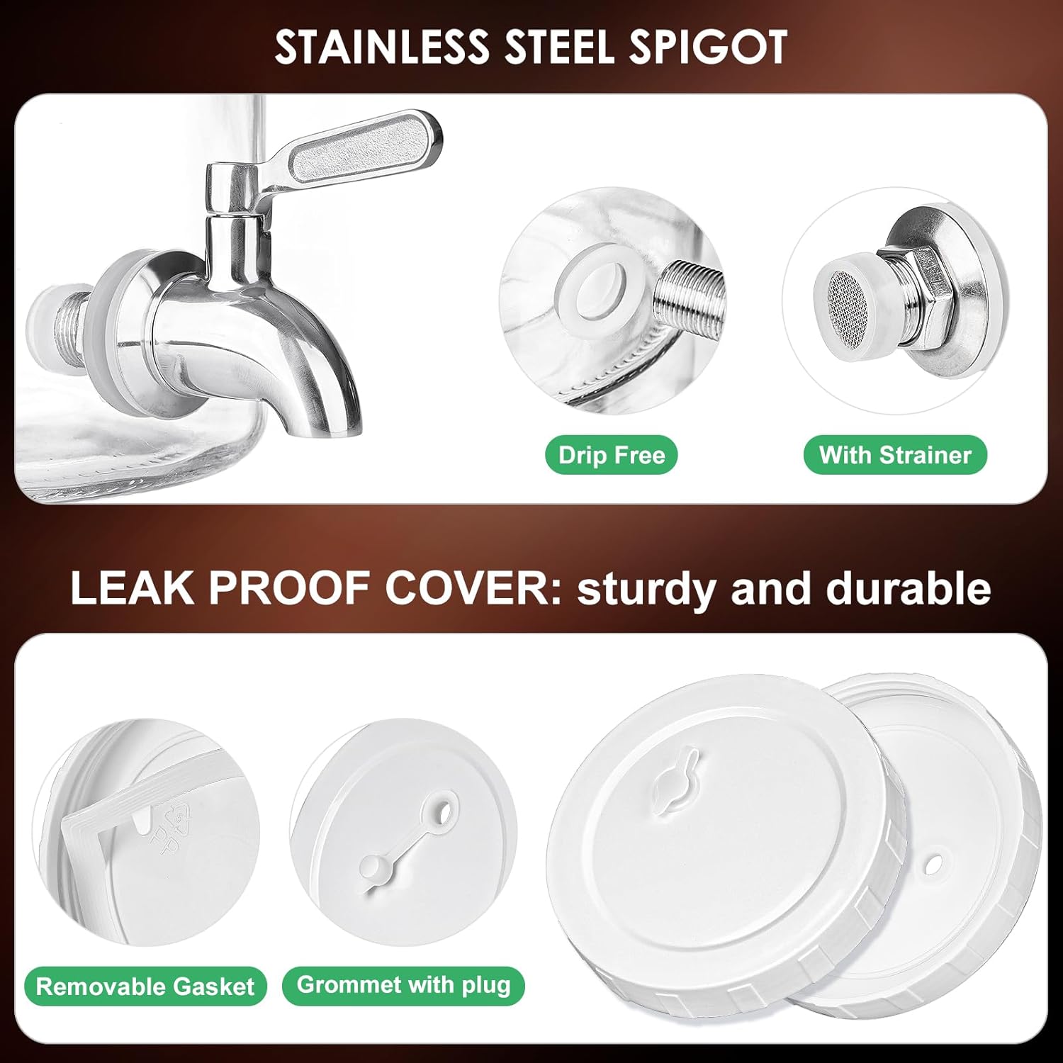 1 Gallon Cold Brew Coffee Maker - Mesh Filter - Stainless Steel Spigot - Wide Mouth Iced Tea Maker w 100% Airtight Screw Lid - Glass Cold Brew Pitcher with Capacity Mark