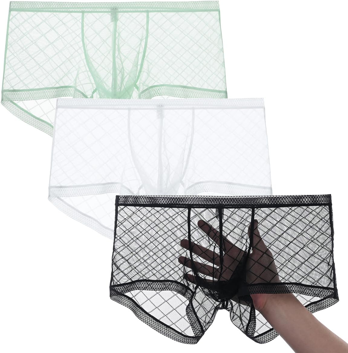 JINSHI Men's Mesh See Through Boxers Briefs,Sexy sheer lace underwear,Bulge Pouch boxer trunk,Ultra-thin