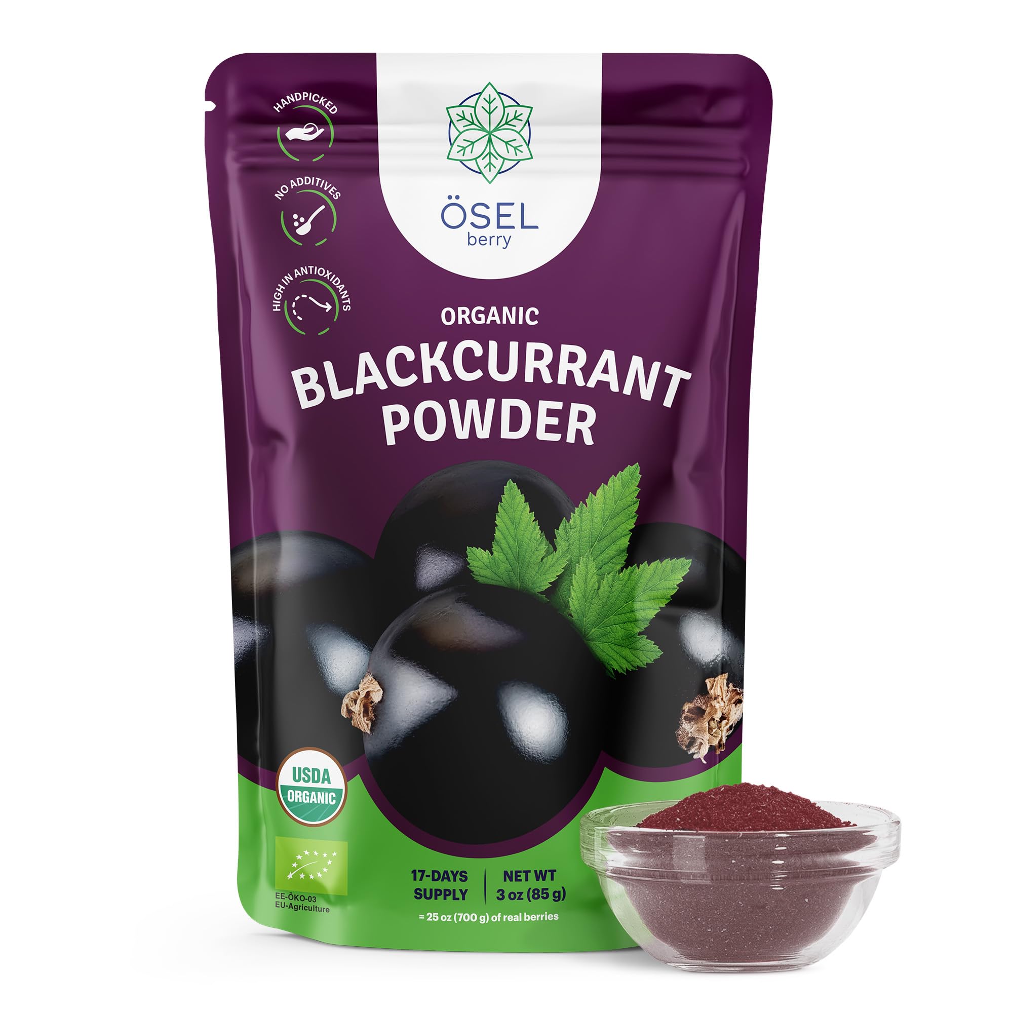ÖSEL BERRY Organic Black Currant Powder 3oz USDA Certified - No Sugar Added, Freeze Dried, Black Current Powder Organic, Ideal for Smoothies, Baking