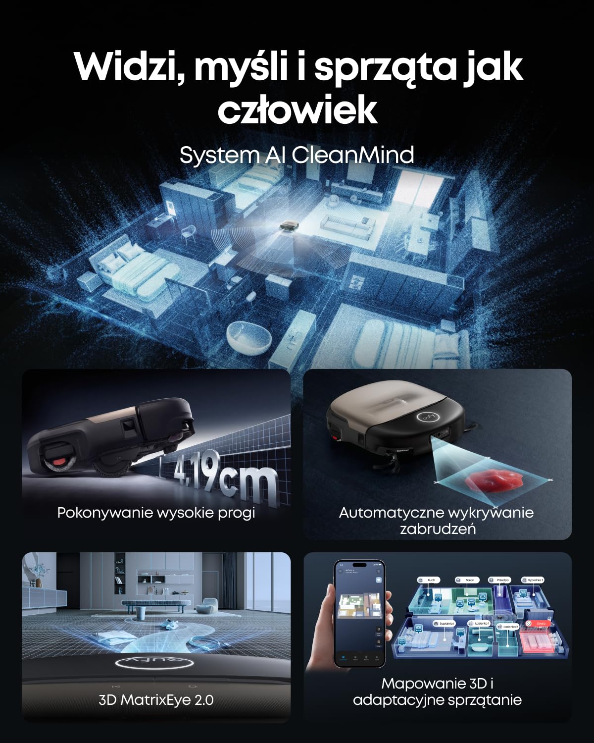 eufy S2 HydroJet robot odkurzający z funkcją wycierania, siła ssania 30 000 Pa i moc ssania 100 AW, Uniclean Station 12 w 1