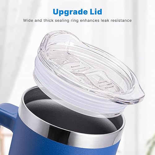 Miniatura 2 de Vaso de 40 onzas con asa, de acero inoxidable, con aislamiento de doble pared, tapa y popote, taza de café a prueba de fugas, sin BPA (morado)