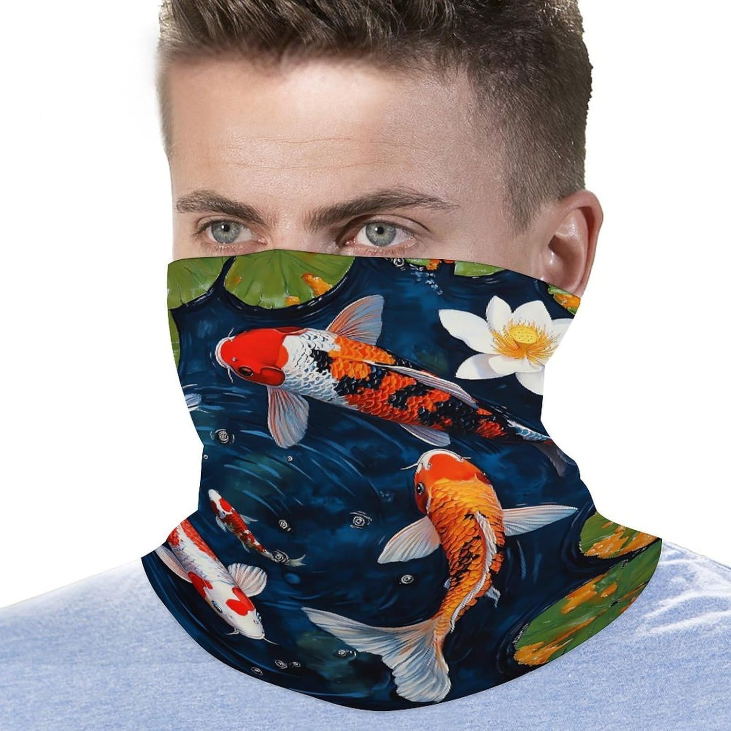 Japanese Fish Face Cover Neck Gaiters for Men Women Sun Protection Mask Scarf Hiking Bandana