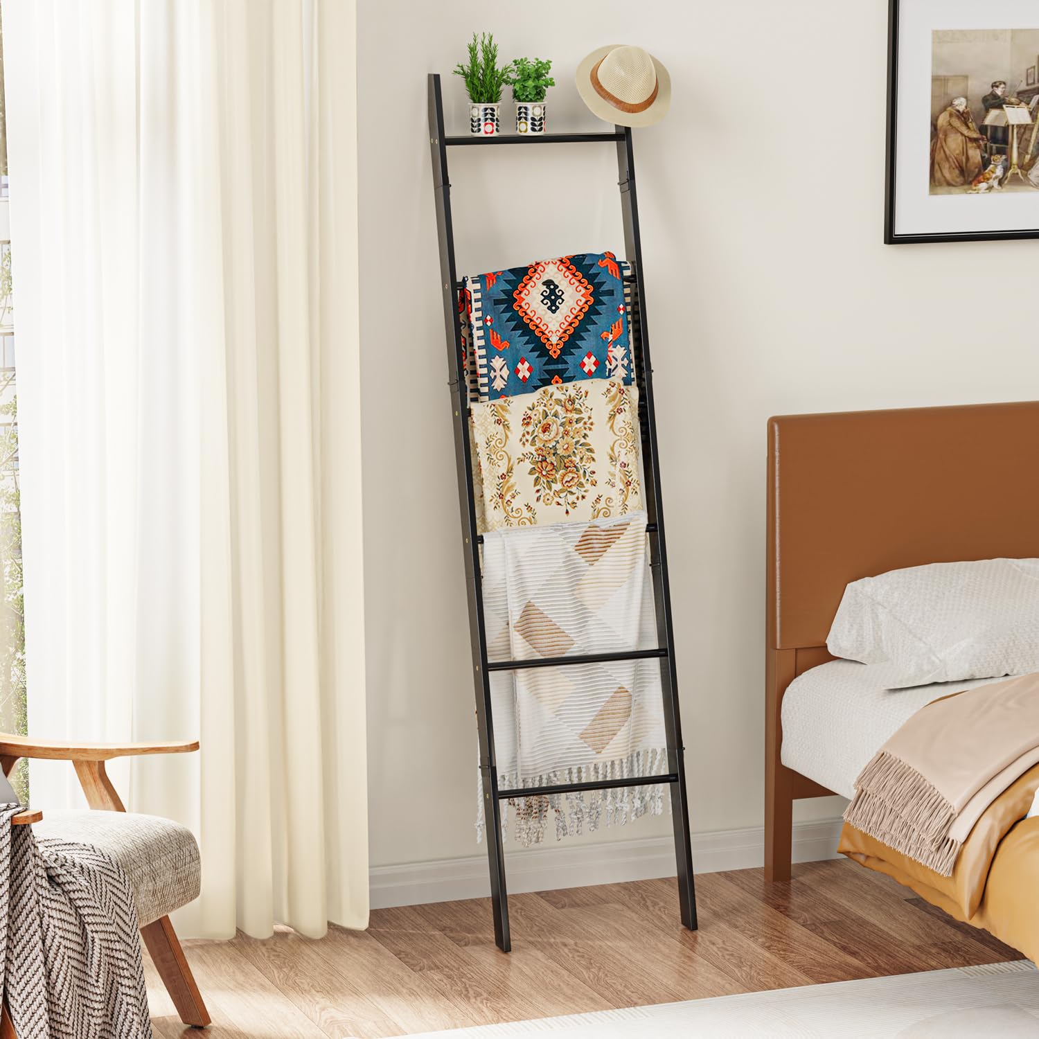 BAMBANG Scaletta porta asciugamani in legno, 180 cm, scaletta decorativa per camera da letto, scala in legno, porta asciugamani, scaletta in piedi, per bagno, bianco
