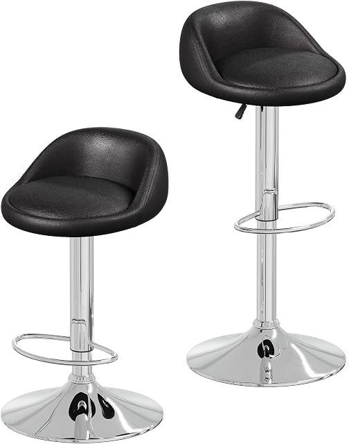 JOISCOPE Home Bar Stools Set of 2, Counter Height Adjustable Swivel Gas Lift Chair with PU Leather Chairs, Footrest and Base for Breakfast Bar, Dining Chairs for Kitchen and Counter (E-Style, Black)