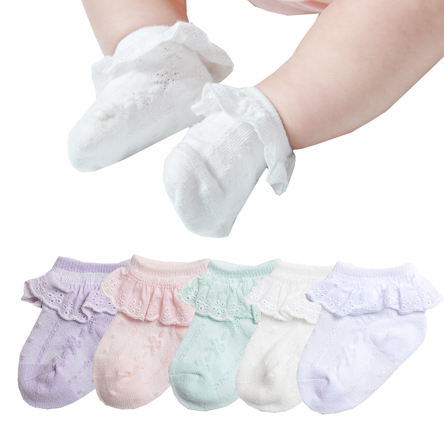 Epeius 5 Pack Little Kids Girls Eyelet Frilly Lace Socks Princess Ankle Socks for 3-5 Years,Bow Pattern,White/Off White/Pi... - Review, Price and Buying Guide