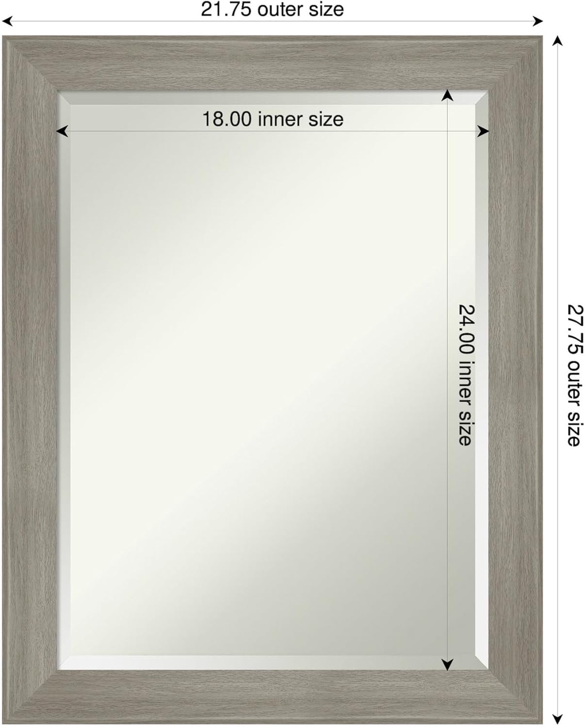 Amanti Art Grey Bathroom Mirror for Over Sink, 28x22 Grand Greywash Narrow Rectangle Vanity Mirror, Medium Casual Frame, Hangs Horizonally and Vertically, Bathroom Wall Decor, Beveled Edge