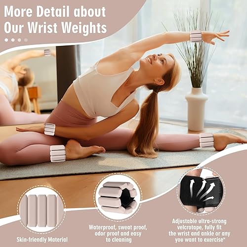 Miniatura 4 de Juego de 2 pesas para muñeca, pesas de tobillo y muñeca para mujeres y hombres, brazaletes con peso de silicona ajustables para brazos y piernas,