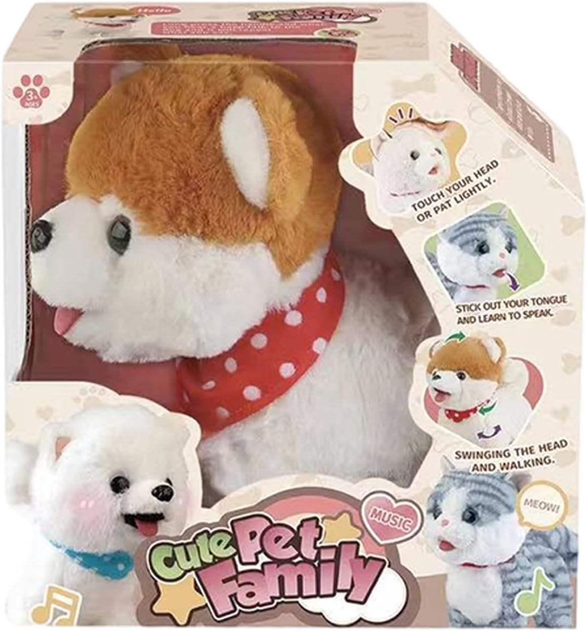 Robot Dog, Interactive Plush Pet Toy Electric Dog with Sound & Tail Wagging, Plush+Abs, Family Bonding & Travel Toy