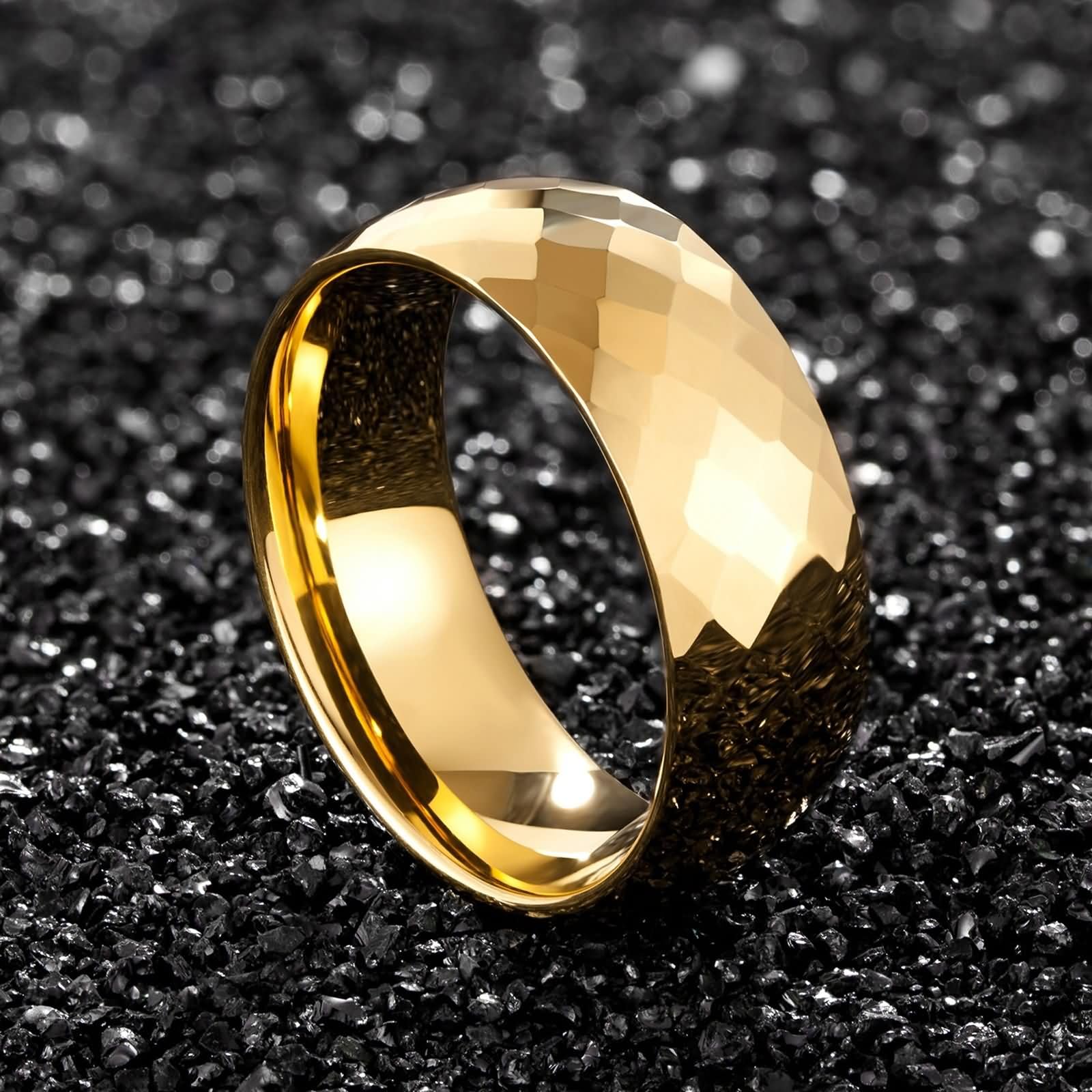 Anillos Tungsteno Hombre Mujer Grabado Personalizado,Anillo Redondo Simple 8MM Anillo Boda Oro Anillos de Compromiso Hombre Mujer