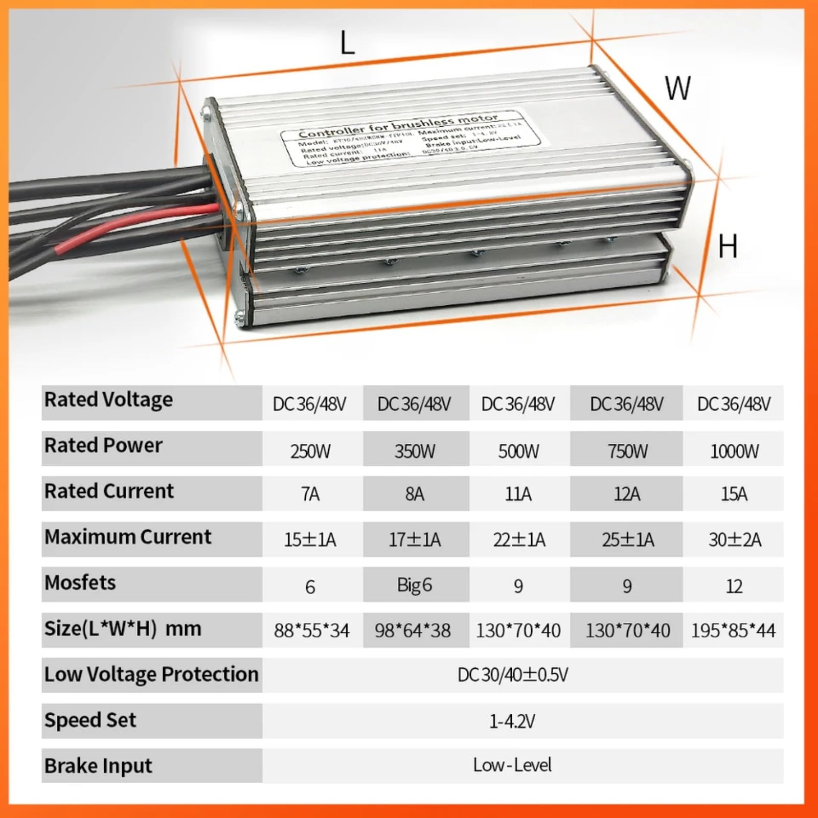 1 x kontroler silnika bezszczotkowego 36 V 48 V 250 W 350 W 500 W 1000 W (kabel 1T5)