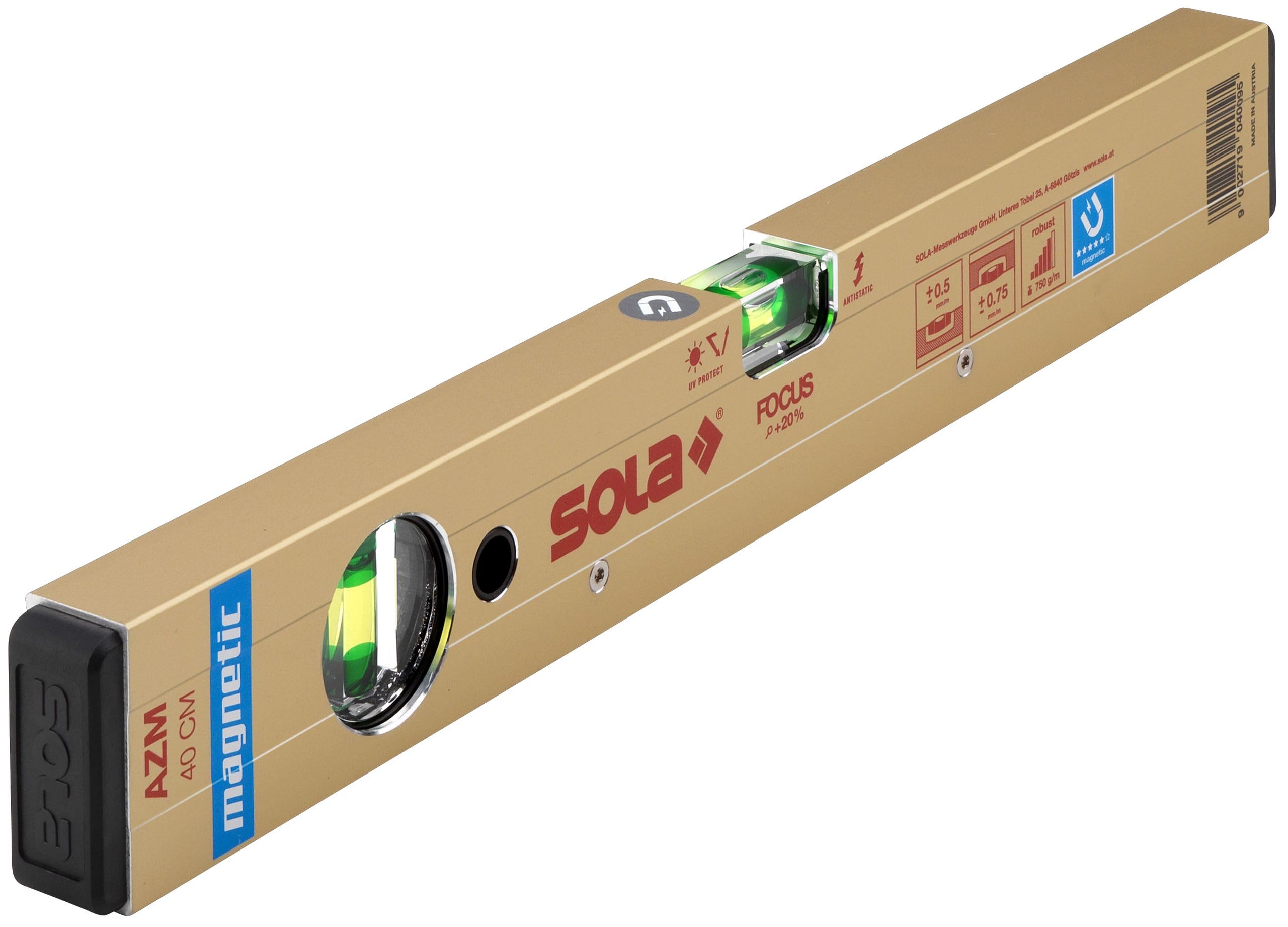 Sola Gold Azm 40 Azm40 Spirit Level Of Aluminium Magnetic 40 Cm, 400 Mm