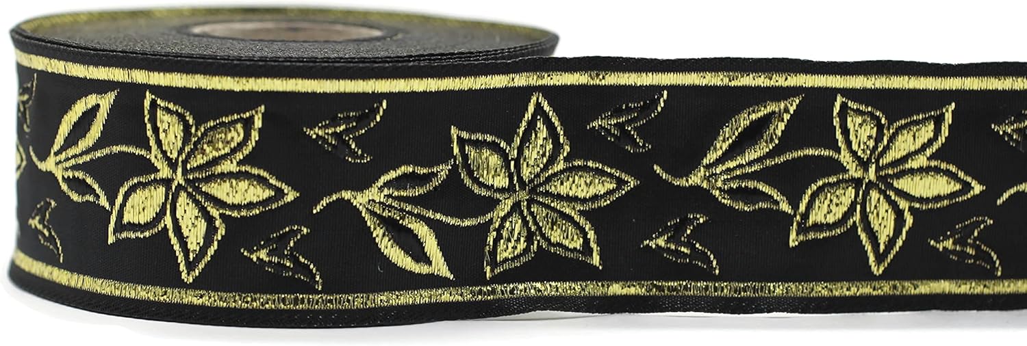 11 Yard Spool 1.37 inches Wide Metallic Gold and Black Celtic Violet Jacquard Ribbon Medieval Fabric Trim Drapery Banding Tape Wedding Party Decoration 35077