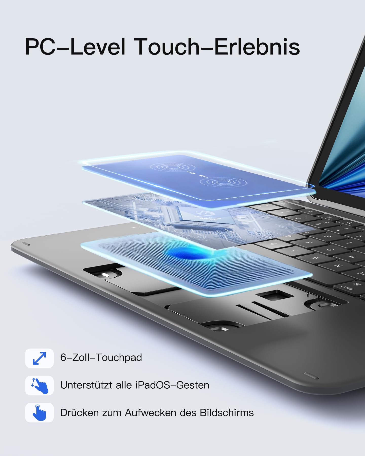 Inateck Tastatur Hülle für iPad Air 13 Zoll (2026/2025/2024,M4/M3/M2),Tastatur für ipad Pro 12.9 Zoll,6" Großes Trackpad,Abnehmbar,QWERTZ,7 Farben Hinterleuchtet,mit Stifthalter,AceTouch