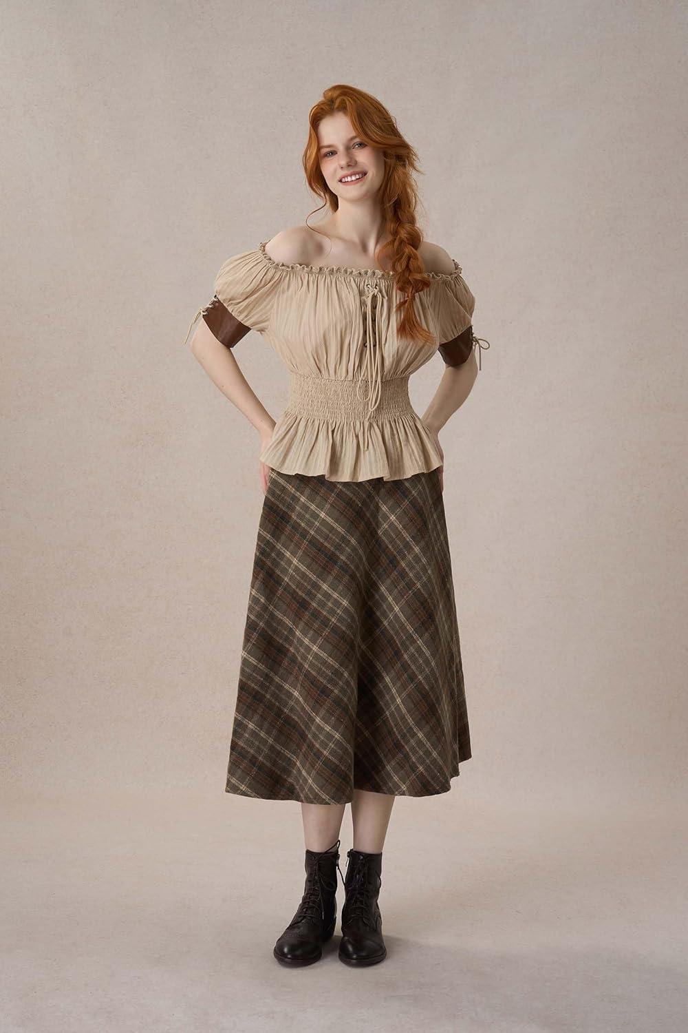 YESSA Women Renaissance Shirt,Victorian Off Shoulder Peasant Blouse,Pirate Short Sleeve Medieval Tops,Ren Faire Costume - Image 6