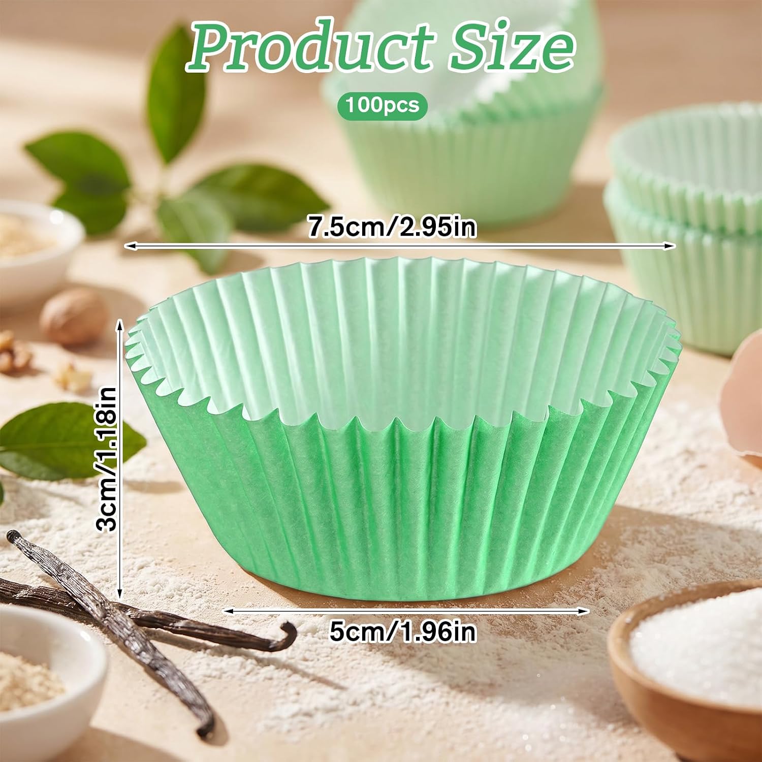 100 Pcs Liners Greaseproof Cupcake Green Cupcake Liners Paper Baking Cups Standard Muffin Cupcakes Wrappers Baking Cups for Wedding Birthday Party Supplies