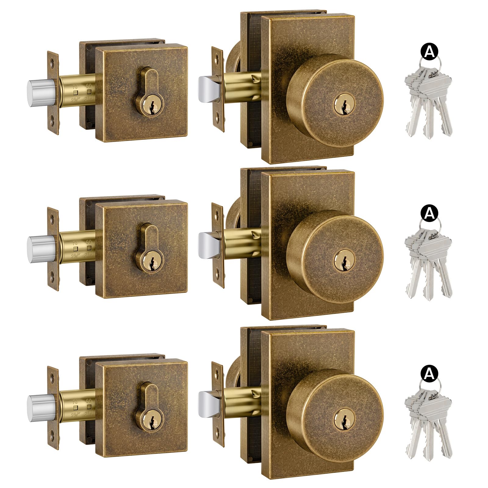 Brushed Gold Door Lock Set - Keyed Alike & Deadbolt -27 Brushed Gold Door Lock Set - Keyed Alike & Deadbolt -27