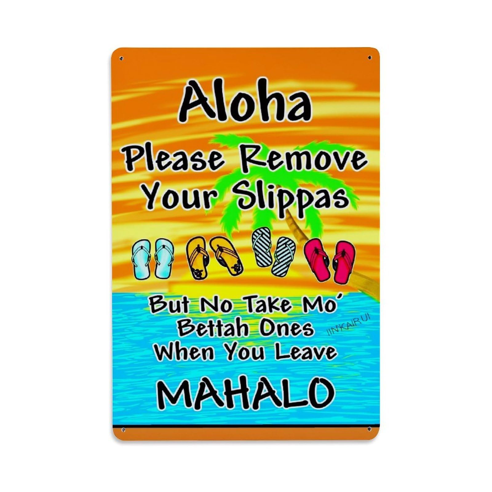 Jdyaojiesheng Vintage Aloha Flip Flops Palm Tree Ocean Tin Sign Retro Metal Wall Decor Metal Poster, Home Bar Garage Farmhouse Cafe Wall Art Decoration 8X12inches