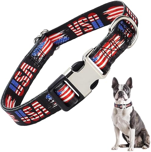 Collares para perros con diseño de bandera estadounidense, collares patriotas de Estados Unidos para cachorros pequeños, collares ajustables suaves