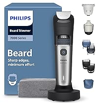 Regolabarba Philips serie 7000 – Lame in metallo autoaffilanti, 40 impostazioni di lunghezza, tecnologia BeardSense, raccoglitore per peli, 100% impermeabile, rifinitore ampio, modello BT7670, 15