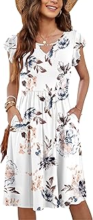 Sponsored You’re seeing this ad based on the product’s relevance to your search query.Learn more about this advertisement PLOKNRD Women's Summer Dress Short Sleeve V-Neck Floral Dress Ruffle Sleeves Casual Dress Knee-Length with Pockets