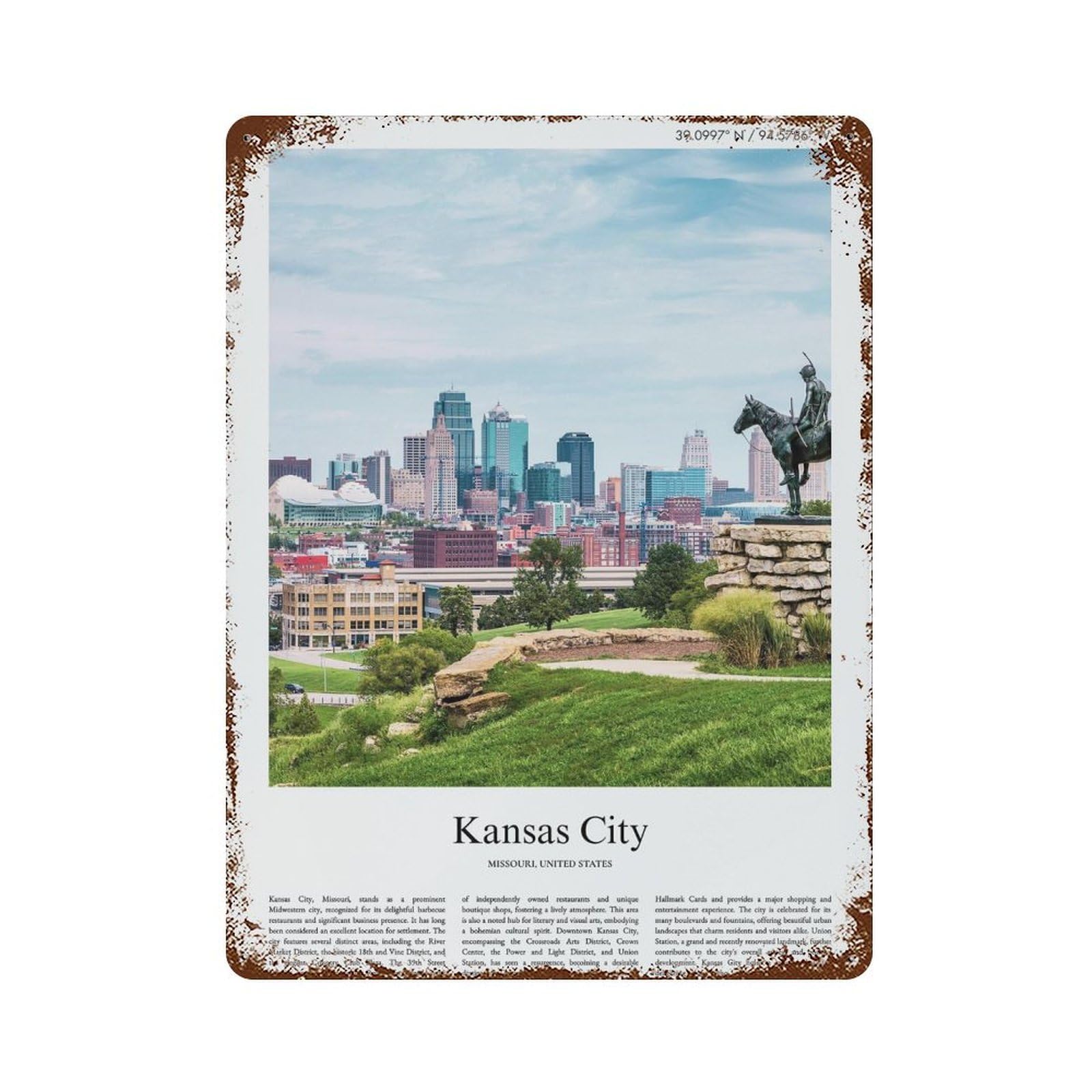 xiaoxiaoshen Kansas City Missouri, United States, USA City Scenery Wall Decor Art Metal Tin Poster Modern Home Decor Art Home Bar Shop Decorations Vintage Sign 40x30cm