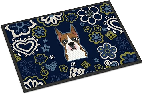 Miniatura 216 de Caroline's Treasures BB1449JMAT - Tapete de bienvenida de carlino negro, 24 x 36 pulgadas, tapete azul para puerta delantera, para interiores