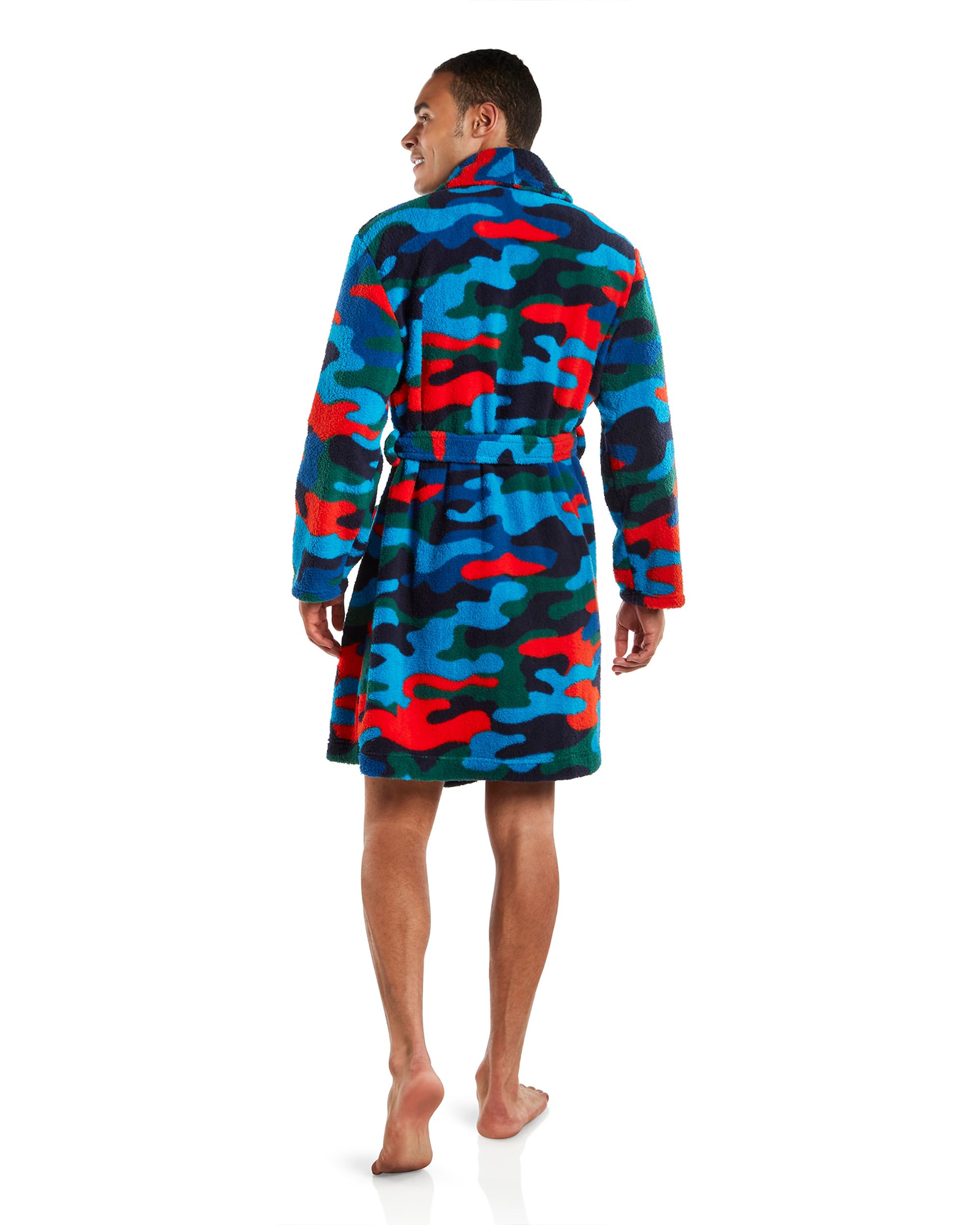 JOE BOXER Warm Sherpa Mens Robe Plush, Soft Sherpa Robe, Cozy Gifts for Men (Blue Camo, One Size)
