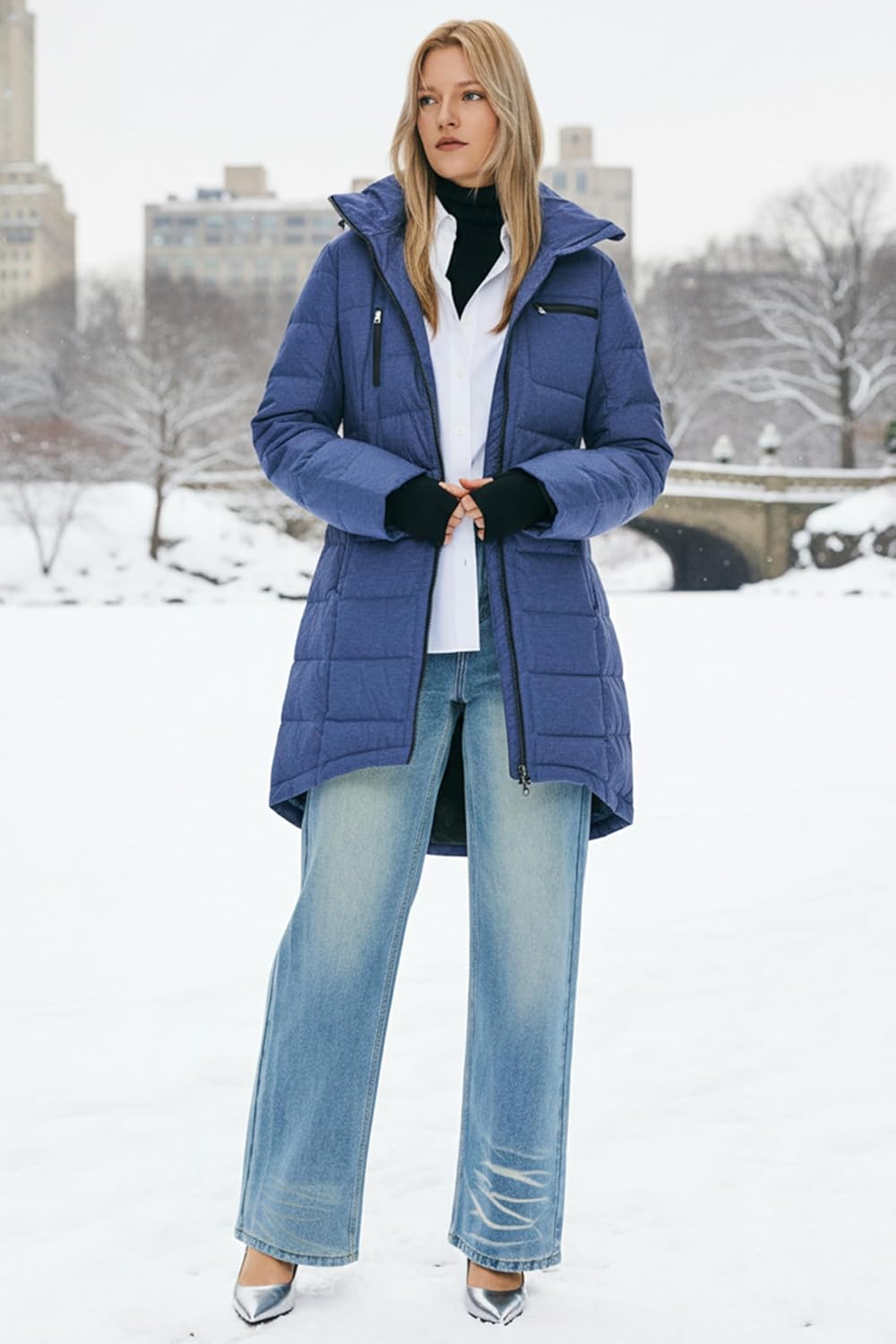 Orolay Women's Winter Down Jacket Long Quilted Puffer Coat Warm Hooded Slim Fit Outerwear - Image 3